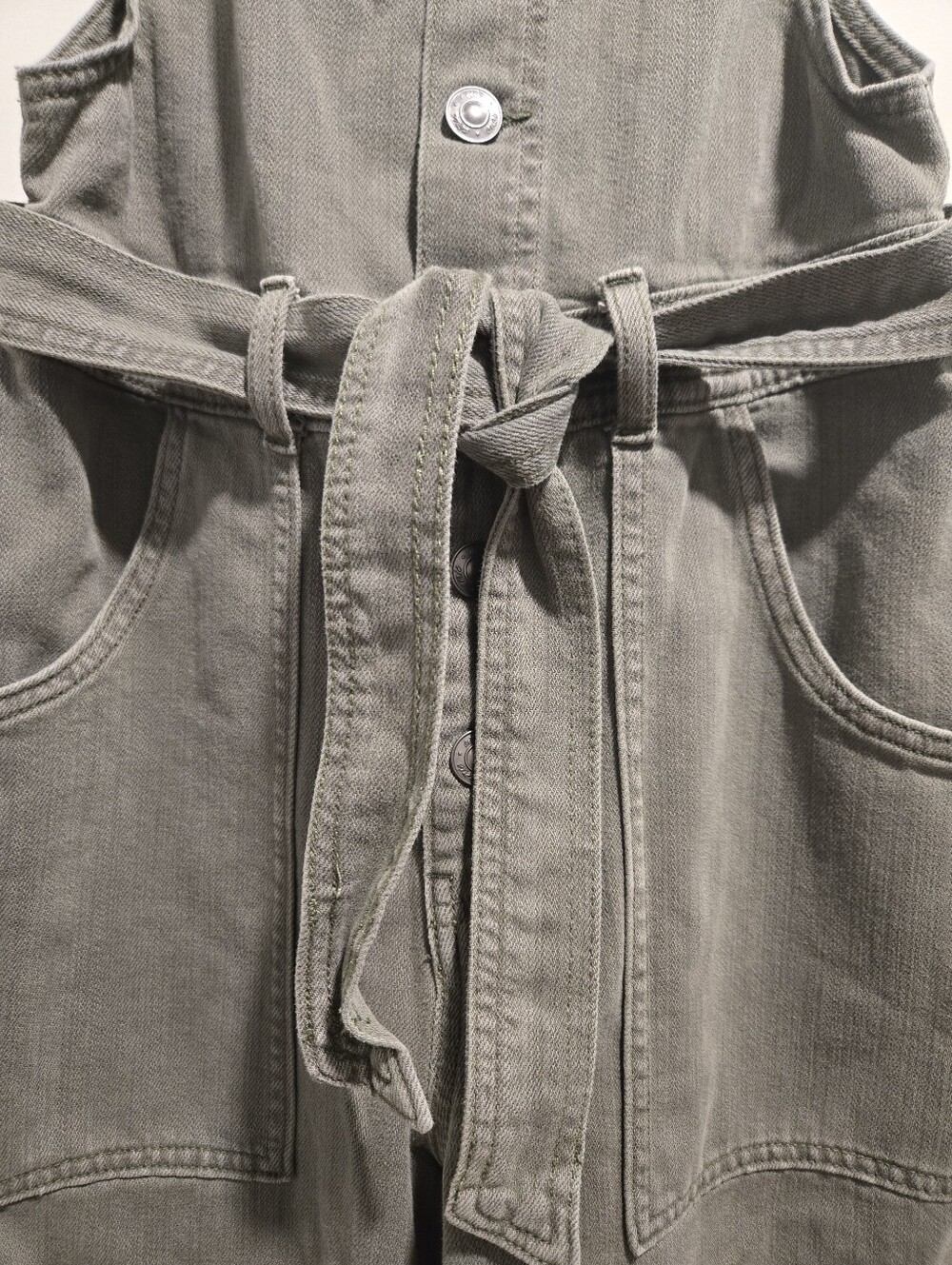 Aerie Green Denim Skater Pant Belted Overalls - Picture 7 of 11
